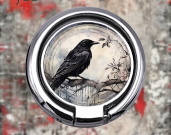 Vintage Gothic Raven Phone Ring Holder, Goth Bird Grip Stand, Unique Gift for Smartphone Users, Stylish Accessory for iPhone