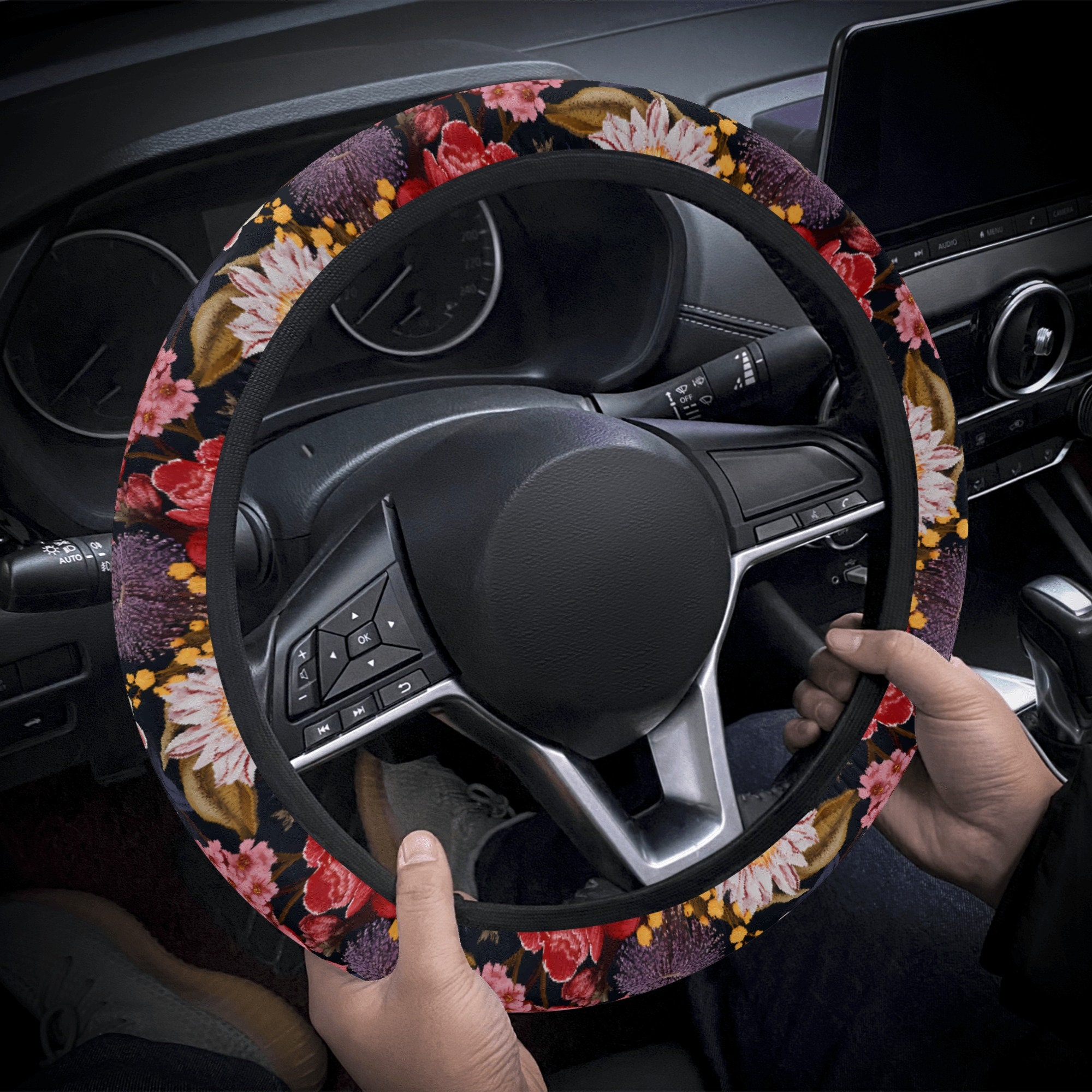Discover 花柄 ステアリングホイールカバー 美しい花 Boho Floral Steering Wheel Cover