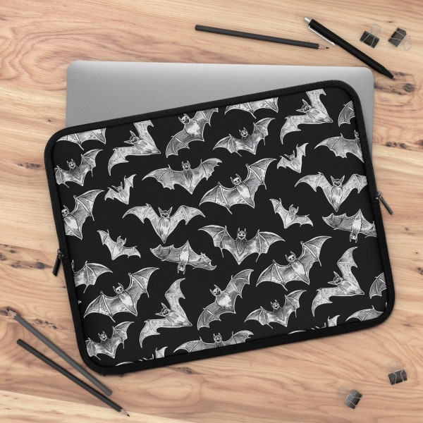 Gothic Bat Print Laptop Sleeve, Protective Case for iPad, Kindle, MacBook, Tablet, Unique Gift Idea for Goth Bat Lover