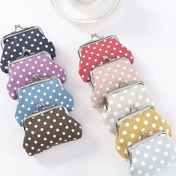 Polka Dot Kisslock Coin Purse, Polka Dot, Coin Purse, Earbud Holder, Coin Storage