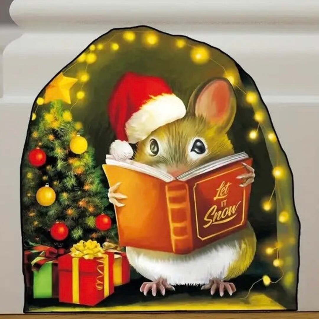 Christmas Mouse Hole Decal, 3D Mouse Decal, Vinyl Mouse Sticker, Vinyl