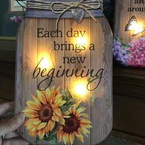 Mason Jar LED Sunflower Blessings Canvas