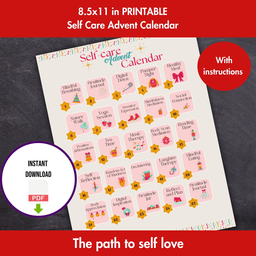 Advent Calendar Printable Christmas Self Care Countdown Self Etsy