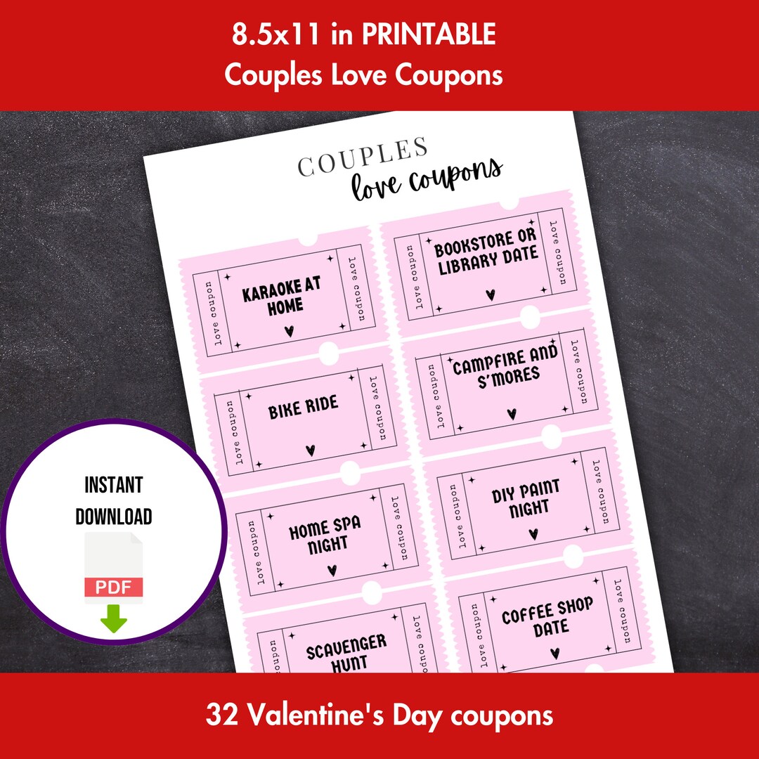 Valentine's Day Couples Love Coupons Instant Digital Download PDF ...