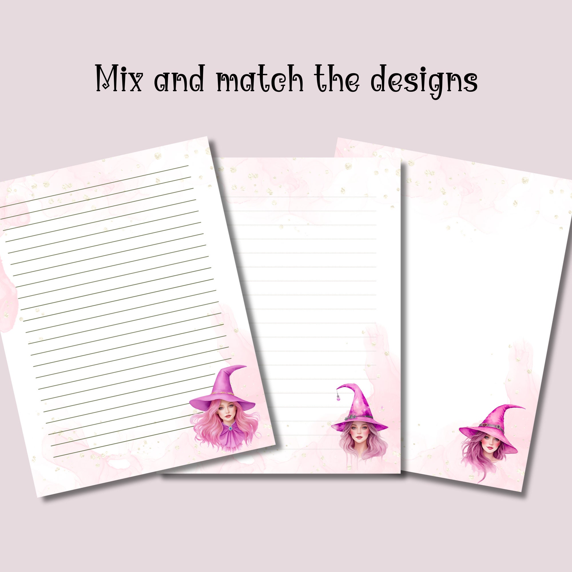 Pink Witch Printable Stationary Printable Writing Paper - Etsy