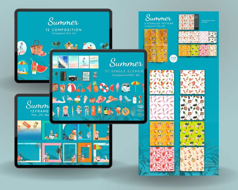 Summer on the Beach Digital Stickers, Png Stickers, Pre Cropped Sticker ...