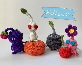 Purple, White, Winged and Rock Pikmin with Cherry and Tangerine Bundle Crochet Pattern Amigurumi PDF