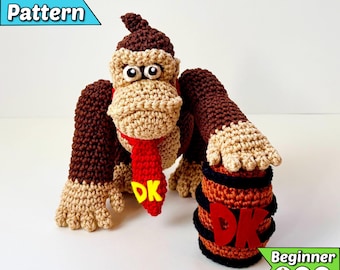 Patrón de ganchillo de Donkey Kong en PDF - Amigurumi inspirado en el videojuego (para principiantes)