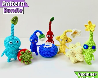 Red, Yellow, Blue, Glow & Ice Pikmin Crochet Pattern PDF Bundle - Video Game Inspired Amigurumi (Beginner)