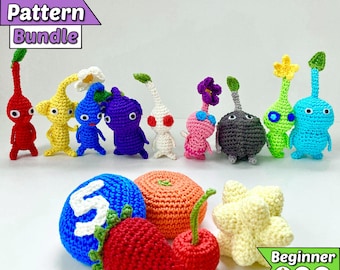 Paquete completo de patrones de ganchillo de Pikmin en PDF - Amigurumi inspirado en el videojuego (para principiantes)