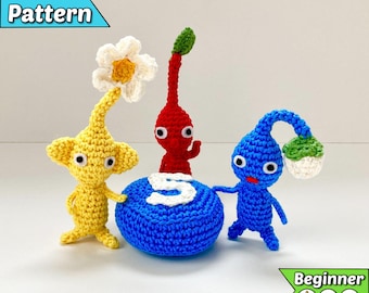 Red, Yellow & Blue Pikmin Crochet Pattern PDF - Video Game Inspired Amigurumi (Beginner)