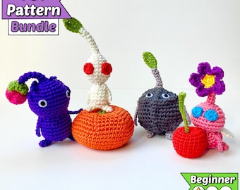 Purple, White, Rock & Winged Pikmin Crochet Pattern PDF Bundle - Video Game Inspired Amigurumi (Beginner)