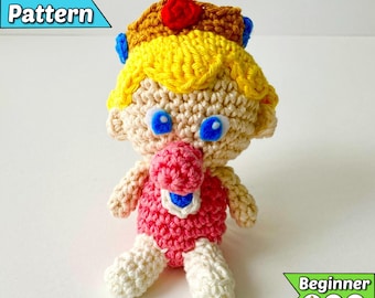 Patrón de ganchillo en PDF de la Princesa Melocotón Bebé - Amigurumi inspirado en videojuegos (Principiante)