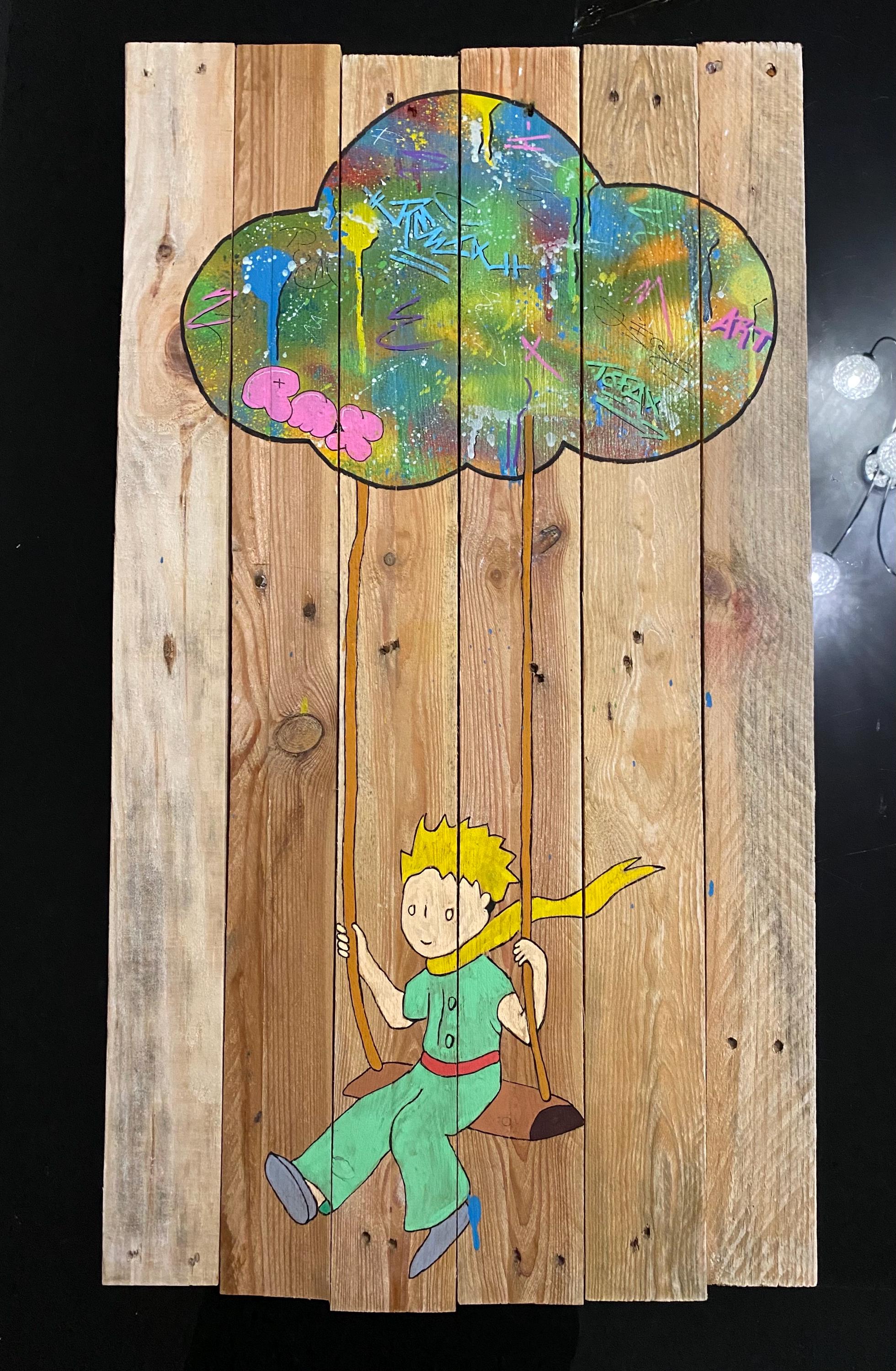 Street art painting on wood
