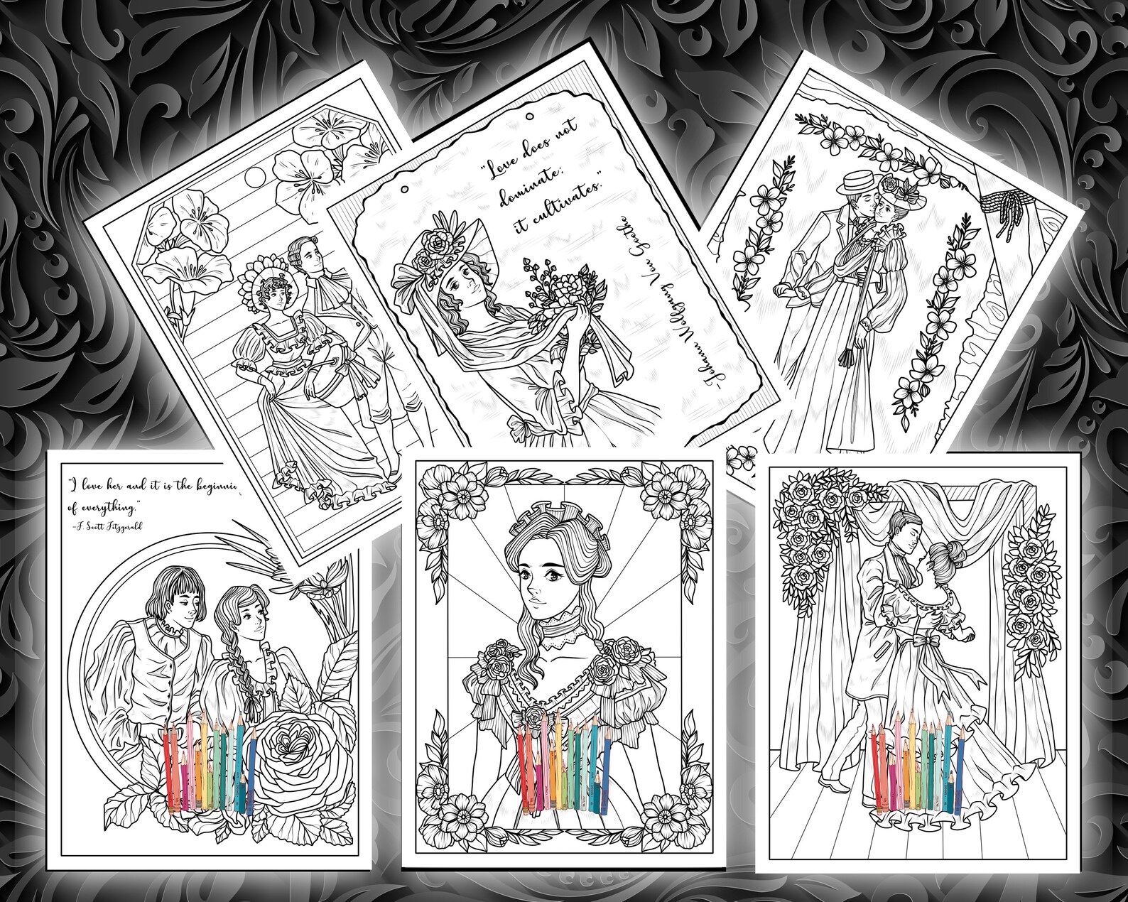 30 Victorian Coloring Pages Printable Pngs - Dress Coloring Fashion ...
