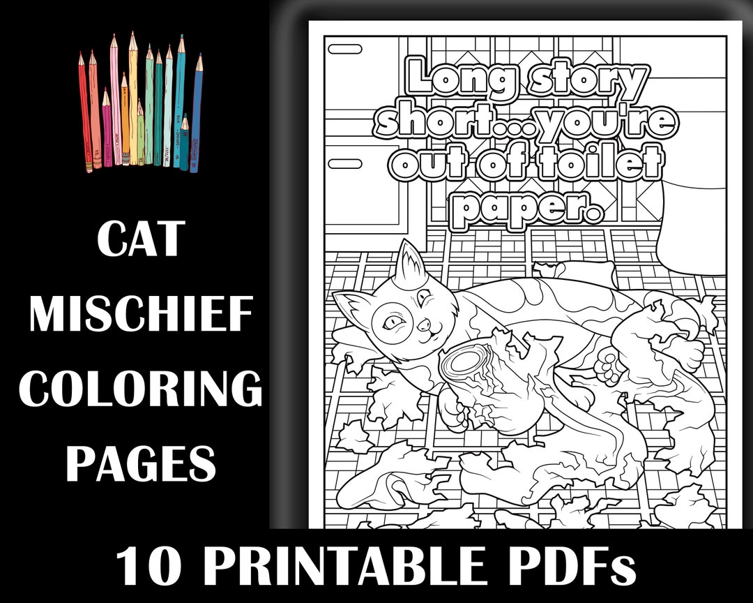 10 Cat Coloring Pages House Cat Coloring Pages Funny Cats Etsy UK