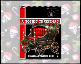 Gothic Christmas Coloring Book, Spiral Bound Coloring Book Adults, Grayscale Coloring Gift for Christmas Holiday, Gothic Coloring Grayscale