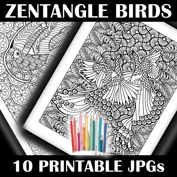 10 Zentangle Birds Coloring Pages - Floral and Plants Coloring Pages PRINTABLE Zen Coloring Pages Zen Bird Pages to Color Zendoodle Coloring