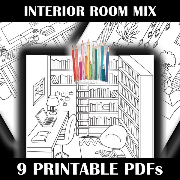 9 Rooms Interior Coloring Pages House Interior Coloring - Interior Rooms to Color Indoor Design Coloring Pages PRINTABLE PDFs COLORING