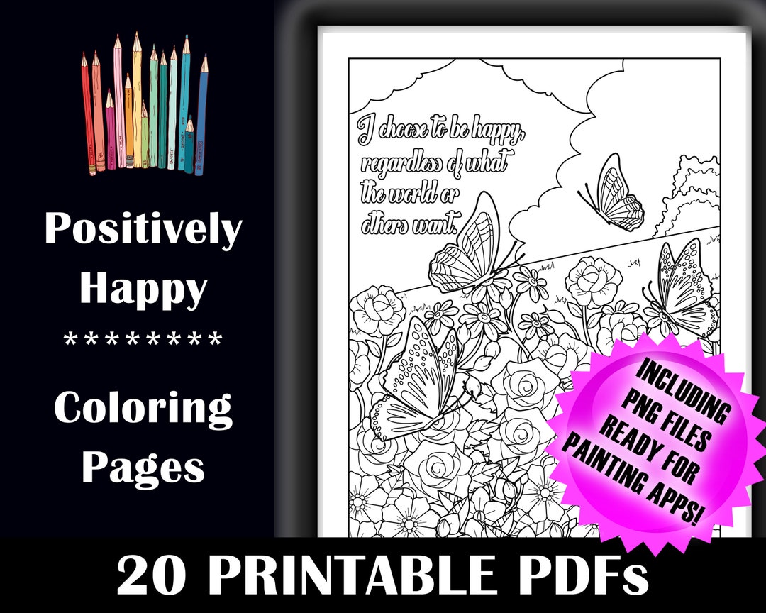 20 Happy Positive Coloring Pages Inspirational Coloring Mix - Etsy