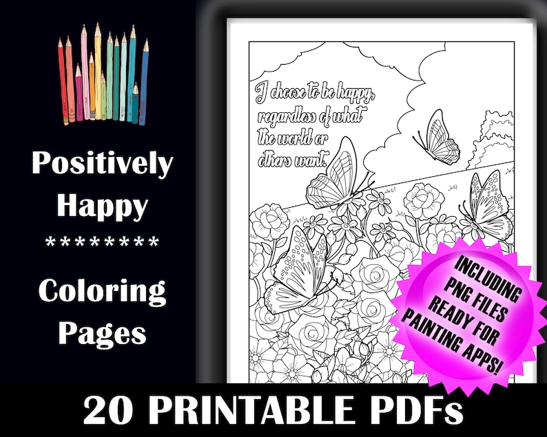 20 Happy Positive Coloring Pages Inspirational Coloring Mix - Etsy