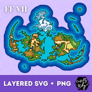 FF7 地形図、マルチレイヤー SVG + PNG バンドル、インスタントデジタルダウンロード、レーザー彫刻およびカットファイル