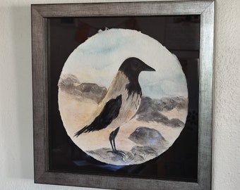 Fog Crow - Original framed watercolor painting