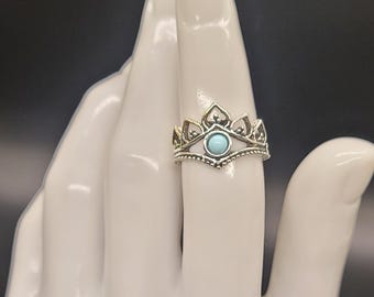Western Boho Silver Turquoise Ring Sz 7.5