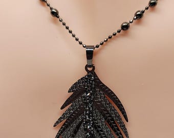 Western Native Rodeo Necklace Black Rhinestone Feather