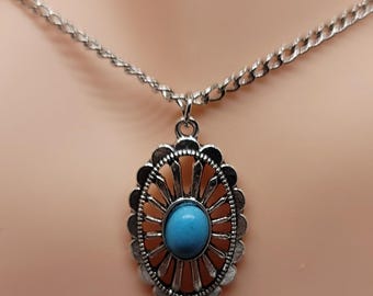 Western Native Rodeo Turquoise Silver Necklace
