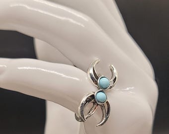 Western boho Silver Turquoise Moon Ring Sz 5