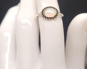 Western Rodeo Native Silver Opal Ring Sz 7