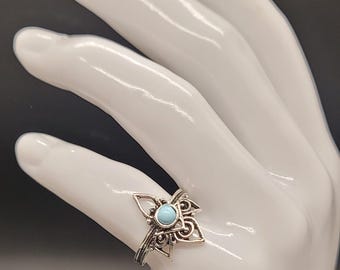 Western Boho Silver Turquoise Ring Sz 5