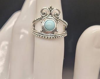 Western Rodeo Native Silver Turquoise Ring