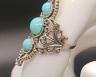 Western Rodeo Native Large Silver Turquoise Ring