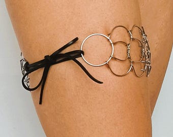 Thigh cilice, catholic penitential belt - stainless steel and leather strap, three rows - nickel free