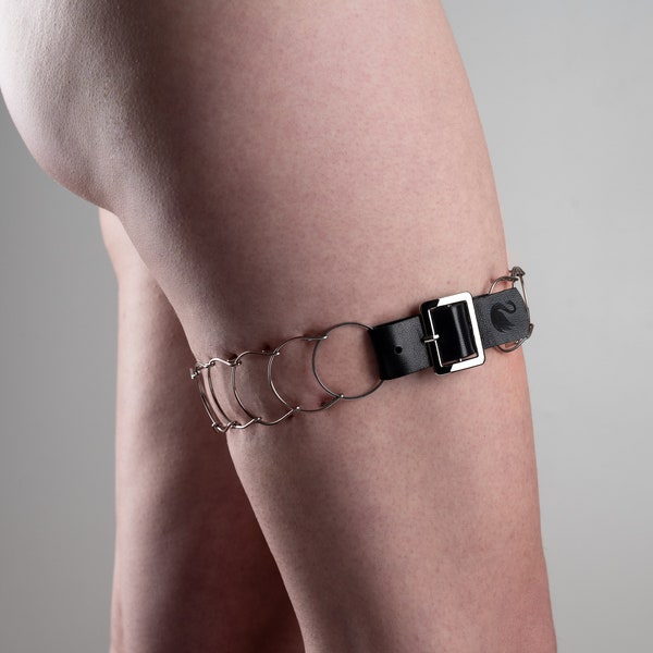 Thigh cilice, metal & leather, single row