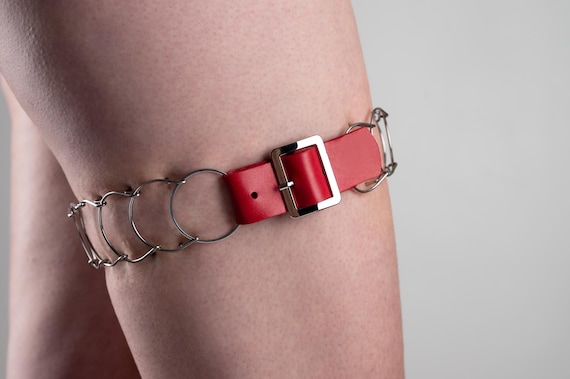 Thigh Cilice, Catholic Penitential Belt, Metal and Red Leather, One Row,  Nickel Free