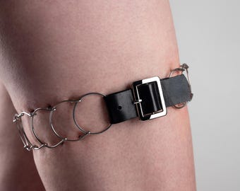 Thigh cilice, catholic penitential belt, metal and black leather, one row, nickel free