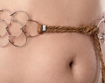 Waist cilice, catholic penitential belt - stainless steel and coconut rope, three rows - nickel free