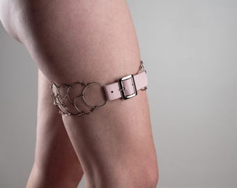 Thigh cilice, catholic penitential belt, metal and pink leather, two rows and nickel free