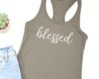 Blessed Tank Top – Christian Women's Racerback Tank – Faith-Based Workout Shirt – Inspirational Gift for Moms, Sisters, and Friends