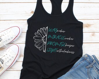 Waymaker Tank Top – Christian Women's Racerback Tank – Miracle Worker, Faith-Based Workout Shirt – Inspirational Gift for Moms and Sisters
