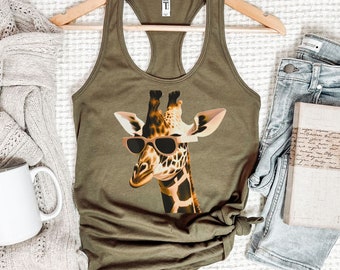 Retro Giraffe Tank Top – Vintage Safari Racerback Shirt – Funny Animal Print Tank – Gift for Giraffe Lovers, Moms, and Friends