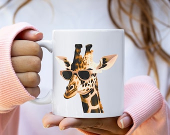 Retro Giraffe with Sunglasses, Mug, Animal Print, Vintage Safari, Giraffe Lovers Gift, Whimsical