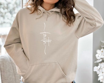 Faith Cross Hoodie, Christian, Believe, Sweatshirt, Women's, Girl, Wife, Sister, Mom Gift, Inspirational, Bible, Hooded Sweatshirt, Church