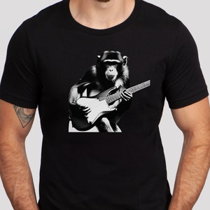 Funny Monkey Guitar T-Shirt – Chimp Playing Guitar Tee – Musician Gift – Funny Animal Music Tee – Gift for Guitar Players and Music Lovers