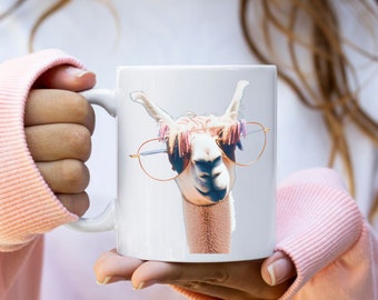 Retro Llama with Sunglasses, Mug, Animal Print, Vintage Safari, Grunge Deco, Gift, Whimsical, Tea, Coffee, Sister, Mom
