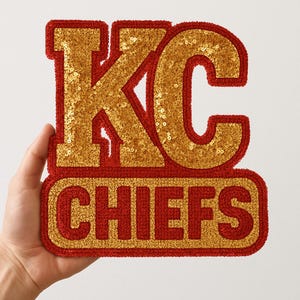 KC Chiefs Sequin Patch: Gold & Red Glitter Iron-On Applique