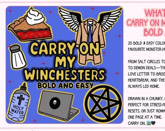 Carry On My Winchesters Bold and Easy Colouring Pages | Supernatural Inspired Digital Download